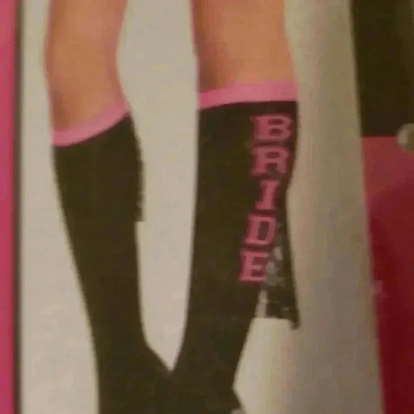 🌸$5 NEW KNEE HIGH BLACK & PINK BRIDE SOCKS - Picture 1 of 8